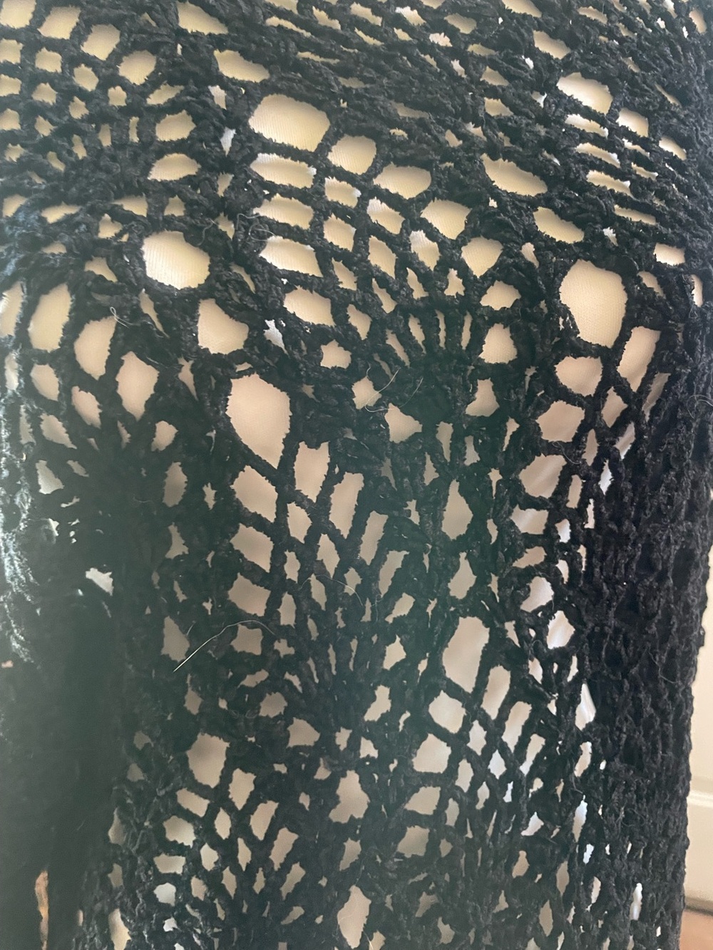 Vintage 90’s Boho Grunge Gothic Black Crochet Open-Knit Sweater Top dress Med - Picture 4 of 10